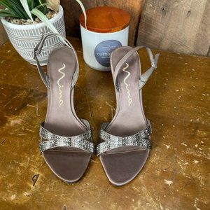 Nina Brown Metallic Strap Slingback Sandals